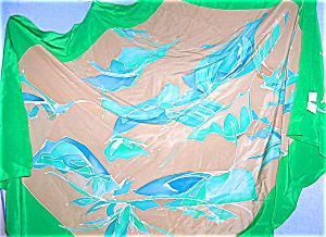 Silk Scarf, Oversize, Green/blue/tan,