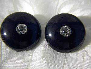 Black Bakelite Lucite Rhinestone Clip Earring