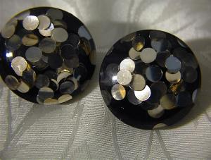 Black & Silver Bakelite Lucite Clip Earrings
