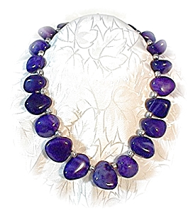 Amethyst And Sterling Silver Polished Bead Necklace