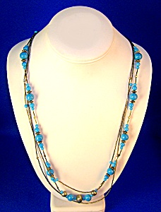 Necklace Liquid Silver Turquoise Glass Silver Beads