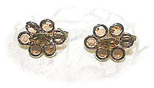 Amber Crystal Round Baguette Clip Earrings
