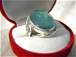 Huge Sterling Silver And Blue Green Stone Ring . . . .