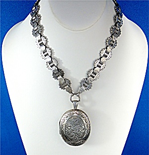 Victorian Hallmarked Silver Locket Bookchain Necklace