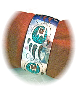 Native American Coral Turquoise Sterling Silver Inlay D