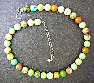 Green Turquoise 11mm Bead Sterling Silver Necklace