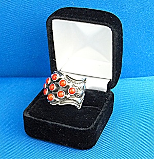 Navajo Sunshine Reeves Sterling Silver Coral Ring