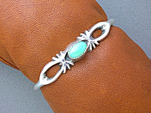 Sterling Silver Green Turquoise Sand Cast Cuff Bracelet