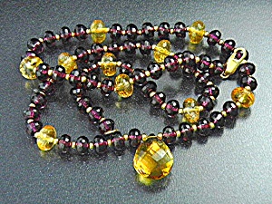14k Gold Clasp Faceted Amethyst Citrine Necklace