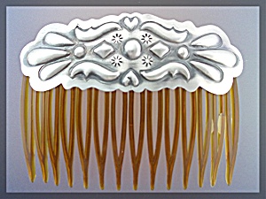 Navajo Hair Comb Sterling Silver Hearts 2 7/8 Wide