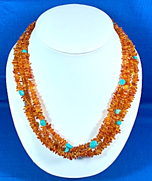 Jay King Amber 3 Strands With Turquoise Sterling Silver