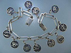 Taxco Mexico Sterling Silver Astrological Charm Bracele