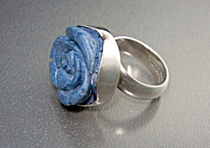 Charles Albert Blue Carved Coral Sterling Silver Ring