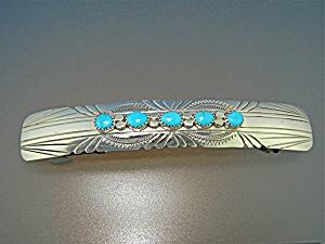 Navajo Sterling Silver Turquoise Hair Barrette 4 Inches