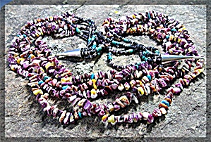 Necklace Purple Spiny Oyster Turquoise Heishi 5 Strand