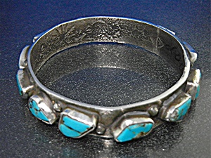 Zuni Sterling Silver Kingman Turquoise Bangle Bracelet