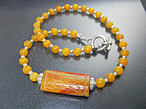 Carved Carnelian And Crystals Silver Toggle Necklace