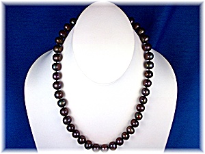Necklace Black Freshwater Pearls Hand Knotted 9.3mm