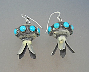 Navajo Sterling Silver Turquoise Squash Blossom Earring