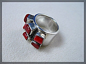 Sterling Silver 6 Stone Coral Ring
