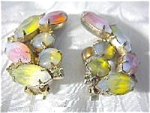 Kramer Clip Earrings Pink Yellow Rhinestone