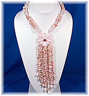 Angelskin Coral Pearls Rose Quartz Tassel Necklace