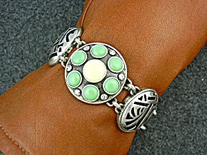 Silver Pewter Cream Turquoise Color Toggle Bracelet