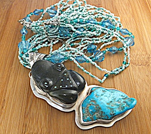 Necklace Sterling Silver Turquoise Onyx Aqua Amy Khan