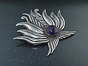 Taxco Mexico Sterling Silver 980 Amethyst Brooch