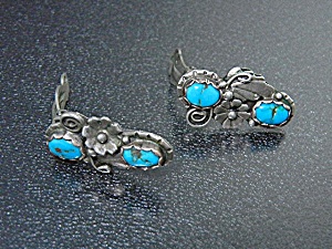 Native American Sterling Silver Turquoise Clip Earrings