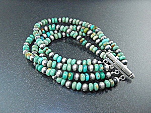 Navajo Sterling Silver &turquoise 4 Strand Bracelet