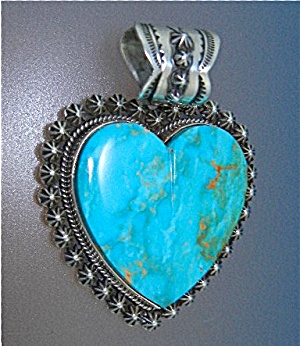 Kingman Turquoise Sterling Silver Heart Pendant Happy P