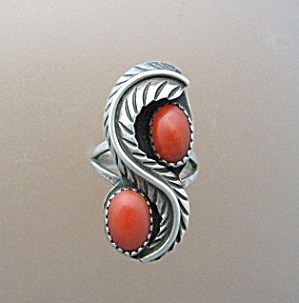 Sterling Silver Coral Ring American Indian Ring