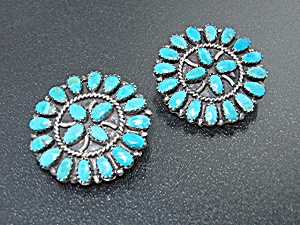 Larry Moses Begay Sterling Silver Turquoise Clip Ears
