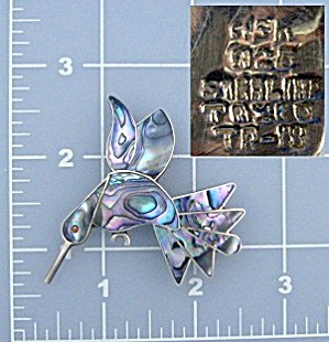 Taxco Mexico Tr-18 And A5r Abalone Sterling Silver Pin