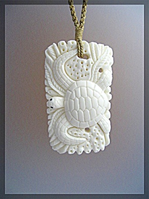 Bone Ivory Sea Turtle Hawaii Cord Necklace