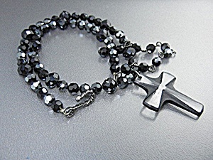 Crystal Faceted Glass Beads Cross Necklace
