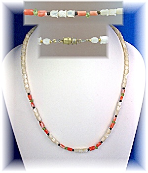 Necklace Coral Mother Of Pearl Flowers Peridot