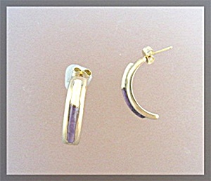 14k Gold Amethyst Jade Pierced Earrings Signed Sky