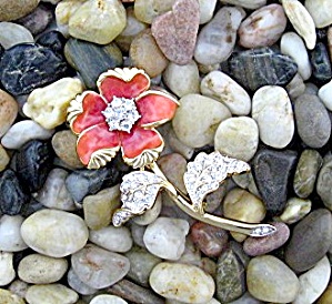 Nolan Miller Crystal And Enamelled Flower Brooch