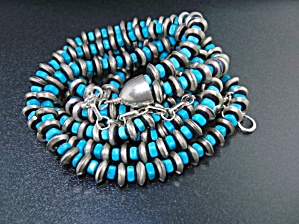 Navajo Pearls Sterling Silver Kingman Turquoise 3 Stran
