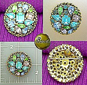 Barda Brooch Pin With Blue Green Violet Crystals