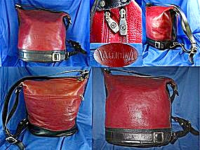 Valentina Red Black Leather Shoulder Bag