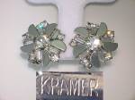 Earrings KRAMER Round Crystal and  Bagette  Silver Clip