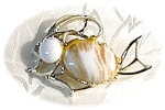 Gold Flecked White Glass Fish Pin Brooch