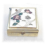 Small Goldtone White Enamel & Roses Pill Box