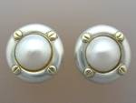 18K Gold Sterling Silver Mabe Pearl Clip Earrings 