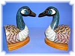 Wood  Hand Painted Goose Book Ends From the 80s