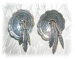 Navajo Sterling Silver Concho Feathers Clip Earrings