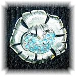Silvertone Blue Rhinestone CORO Brooch Pin
